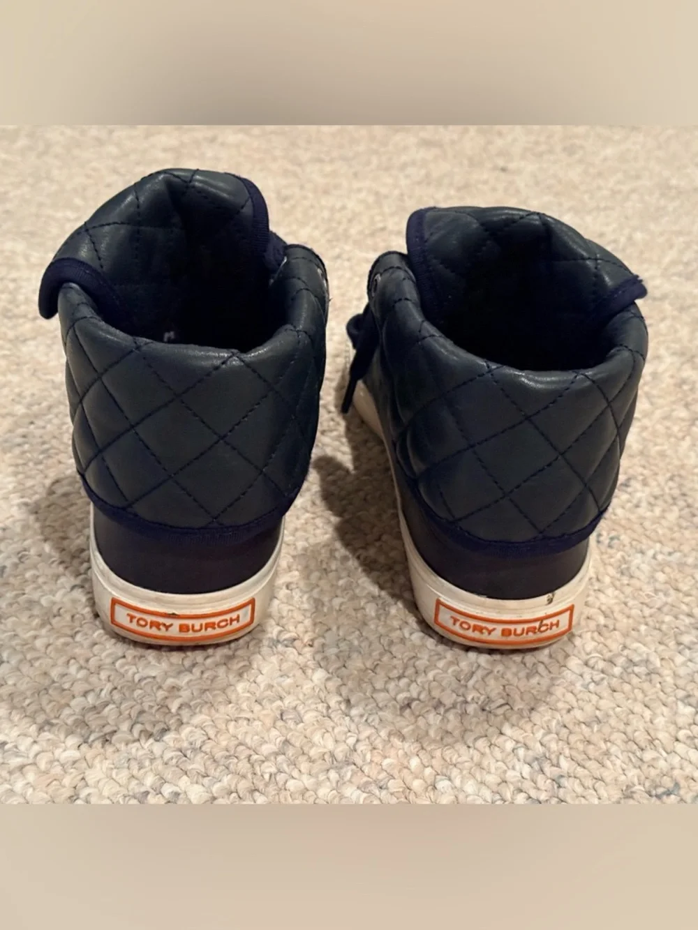 Tory Burch Quilted Navy High-Top Leather Sneakers